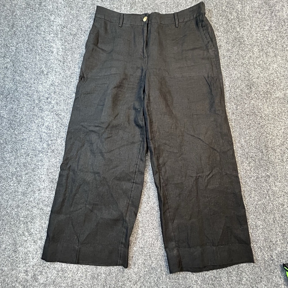 J. Jill Cropped Pants Medium Black Love Linen Pockets Chino Straight Wide Leg